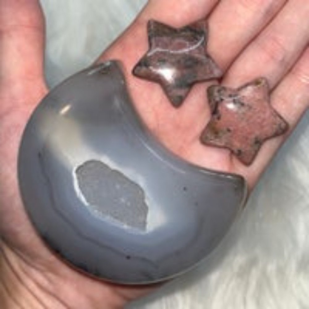 LG Druzy Agate Moon & Rhodonite Star Bundle - Picture 6 of 13